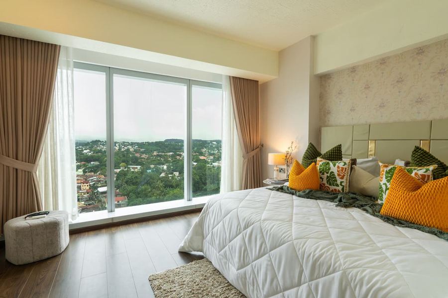 Bedroom with Davao City skyline view at Aeon Towers